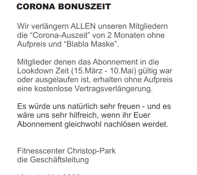 Information – Corona Bonuszeit